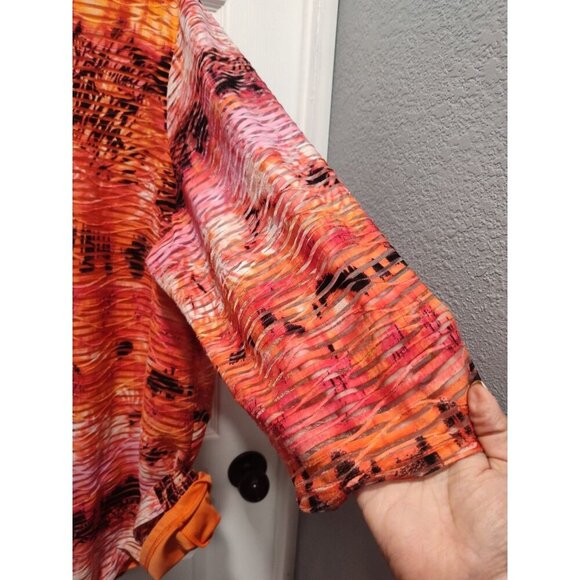 Avenue Size 26/28 Orange Black Pink White Lined Top 3/4 Sleeve Shirt - Picture 7 of 9